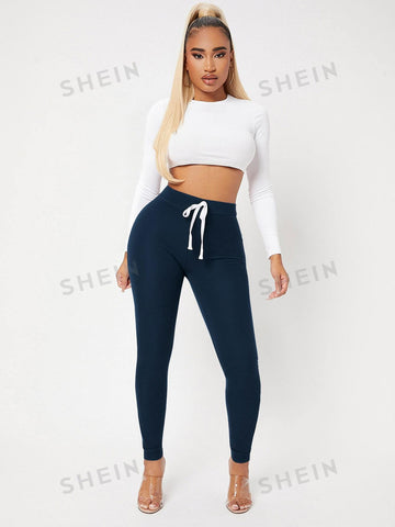 SXY Solid Knot Front Skinny Sweatpants