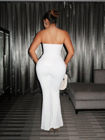 Solid Tube Top & Flare Leg Pants