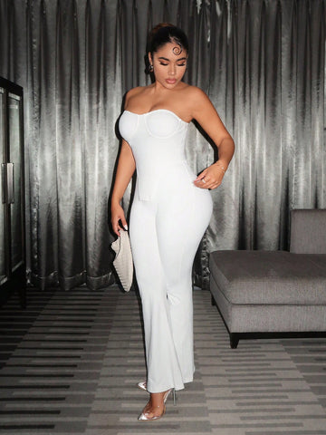 Solid Tube Top & Flare Leg Pants