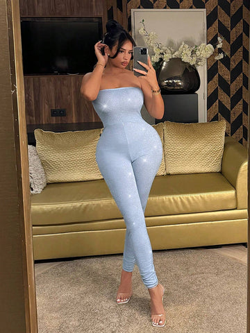 Sparkling Party Dress Sexy Strapless Jumpsuit With Tight Fit For Summer