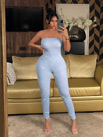Sparkling Party Dress Sexy Strapless Jumpsuit With Tight Fit For Summer