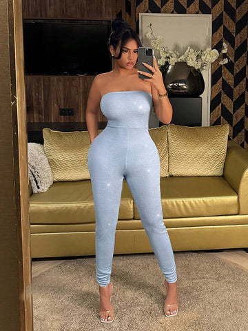 Sparkling Party Dress Sexy Strapless Jumpsuit With Tight Fit For Summer