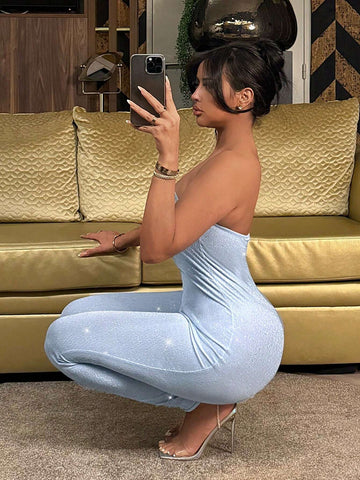 Sparkling Party Dress Sexy Strapless Jumpsuit With Tight Fit For Summer