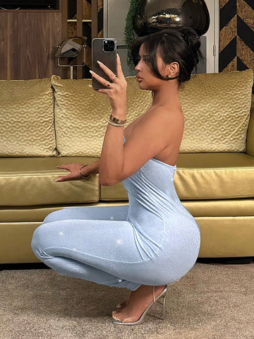 Sparkling Party Dress Sexy Strapless Jumpsuit With Tight Fit For Summer