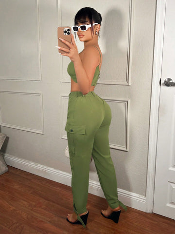 Spring Chain Detail Cami Top & Cuffed Cargo Pants Set