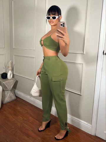 Spring Chain Detail Cami Top & Cuffed Cargo Pants Set