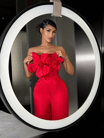 Spring Sexy Clothing Club Valentine's Day Rose Flower Decor Long Jumpsuit For Women