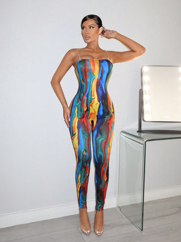 Spring Strapless Colorful Printed Sexy Jumpsuit