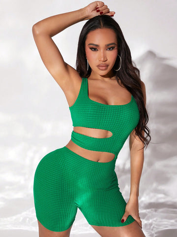 Patrick's Day Holiday Crochet Jacquard Women's Green Hollow Out Jumpsuit