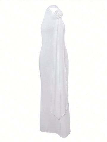 Stereo Flower Asymmetrical Neck Bodycon Dress