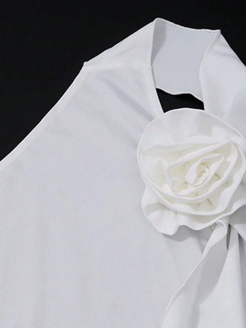 Stereo Flower Asymmetrical Neck Bodycon Dress