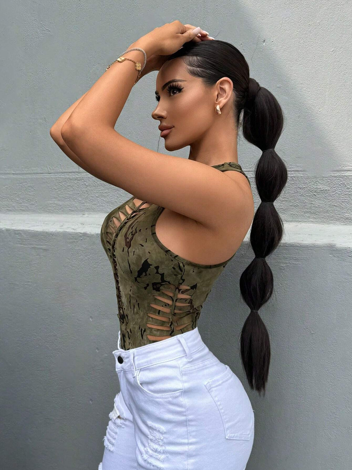 Street Summer Leisure Women's Summer Tie-Dye Hollow Out Sexy Sleeveless Bodysuit With Neck Hanging