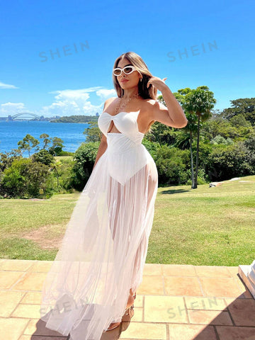 Summer Beach Vacation White Halter Chain Backless Sleeveless Maxi Dress