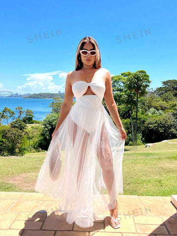 Summer Beach Vacation White Halter Chain Backless Sleeveless Maxi Dress