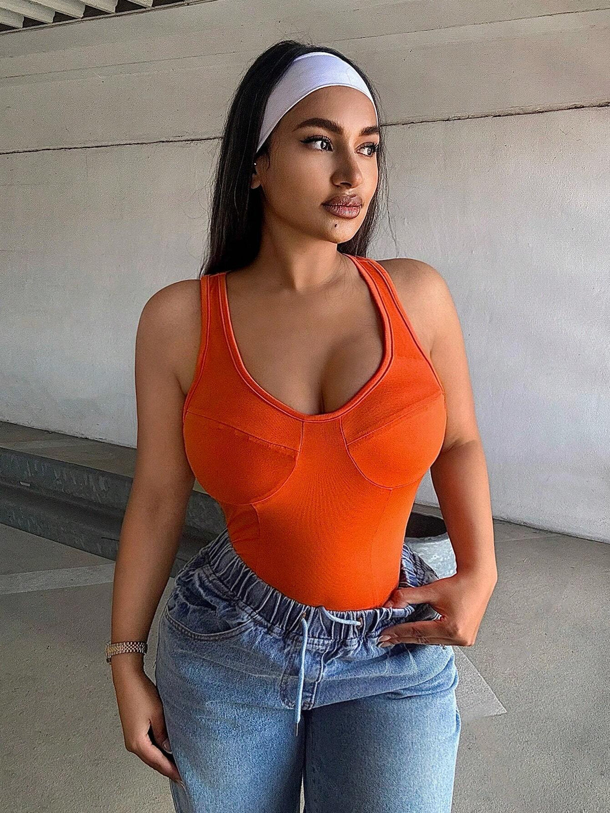 Summer Casual Solid Color Tight-Fitting Bodysuit With Crisscross Back