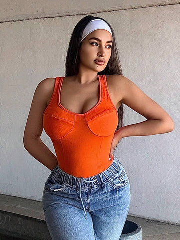 Summer Casual Solid Color Tight-Fitting Bodysuit With Crisscross Back