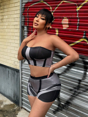 Women's Sexy Two-Piece Set For Summer Holiday, Including High Neck Short Twisted Vest And Satin Pleated Midi Skirt