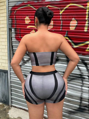 Women's Sexy Two-Piece Set For Summer Holiday, Including High Neck Short Twisted Vest And Satin Pleated Midi Skirt