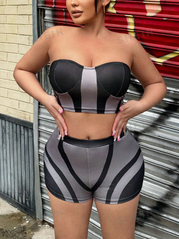 Women's Sexy Two-Piece Set For Summer Holiday, Including High Neck Short Twisted Vest And Satin Pleated Midi Skirt