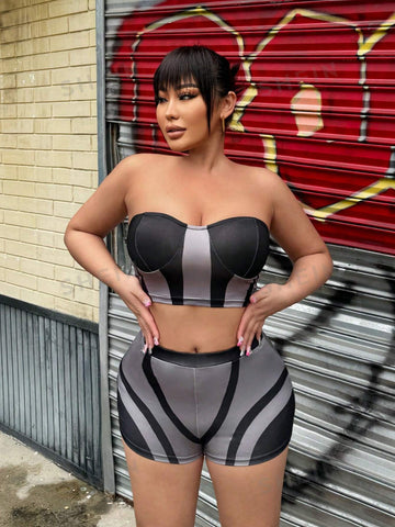 Women's Sexy Two-Piece Set For Summer Holiday, Including High Neck Short Twisted Vest And Satin Pleated Midi Skirt