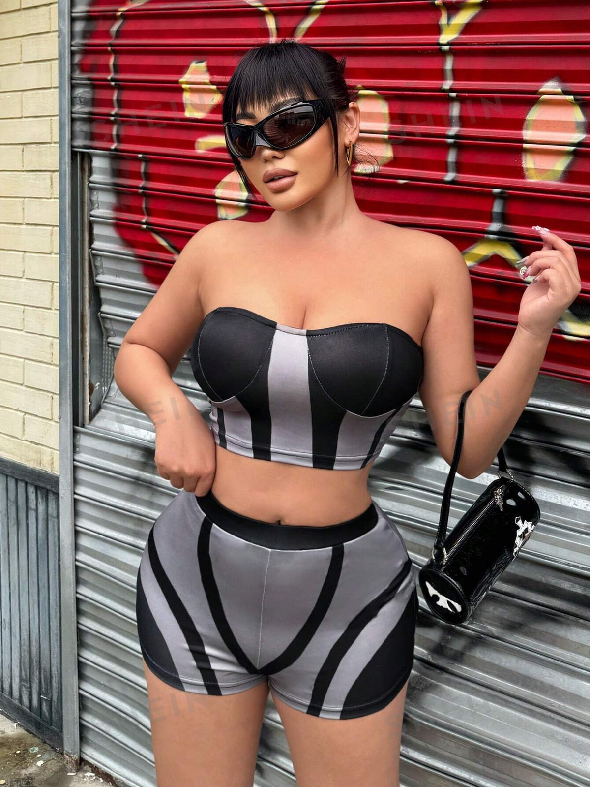 Women's Sexy Two-Piece Set For Summer Holiday, Including High Neck Short Twisted Vest And Satin Pleated Midi Skirt