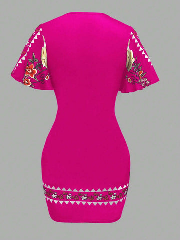 Summer Fashion Fitted Floral Printed Mini Dress