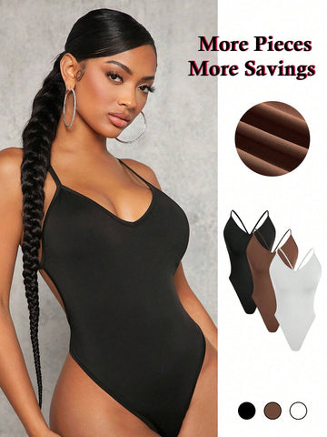 Summer Sexy Cross Backless Spaghetti Strap Bodysuit Three-Piece Set