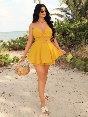 Summer Sleeveless Twisted Hollow Out Layered Loose Romper