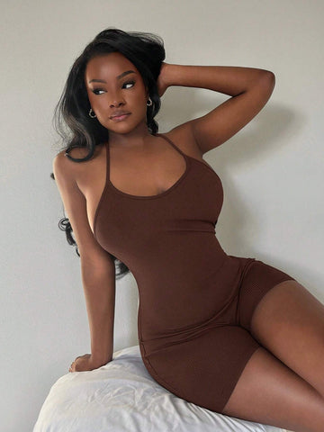 Summer U-Back Cross Strap Sleeveless Romper Shorts