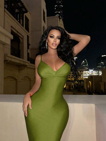 Summer V-Neck Backless Halter Bodycon Dress