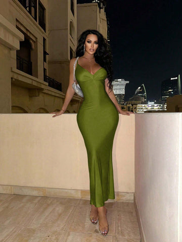 Summer V-Neck Backless Halter Bodycon Dress