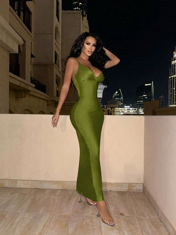 Summer V-Neck Backless Halter Bodycon Dress