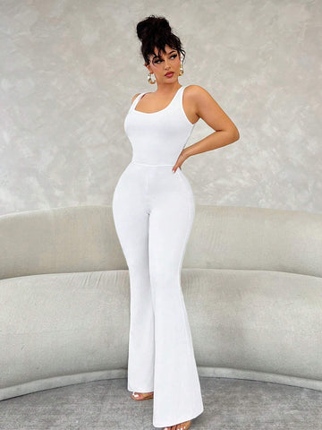 Summer White Skinny Backless Sport Jumpsuit Flare Pants