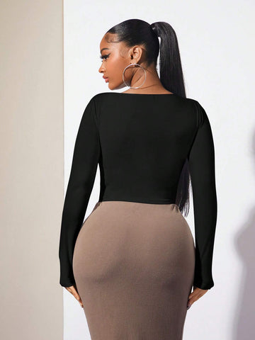 SXY Sweetheart Neck Asymmetrical Hem Tee