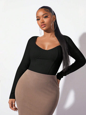 SXY Sweetheart Neck Asymmetrical Hem Tee