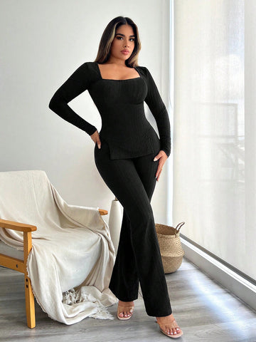 Texture Fabric Versatile Trouser 2pcs/Set