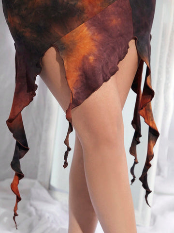 SXY Tie Dye Asymmetrical Hem Skirt