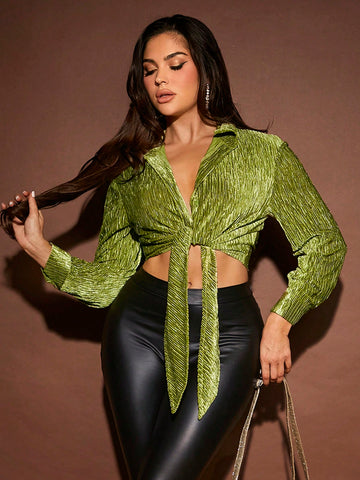 Tie Front Crop Shirt