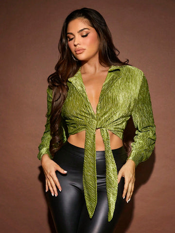 Tie Front Crop Shirt