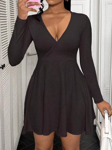 V-Neck Seductive Avant-Garde Simple Women's Dress, Mini Short Dress, Fall Dresses