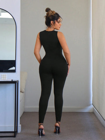 Western Summer Clothes Festival Music Concert Black Jumpsuit Women Tight Hollow Out Bodysuit