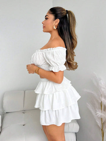 SXY White Women's Ruffle Layered Faux Linen Women's Loose Shorts
