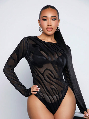 Women'S Animal Print Mesh Bodysuit