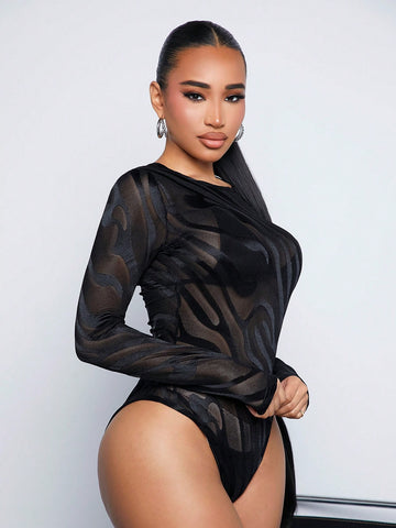 Women'S Animal Print Mesh Bodysuit