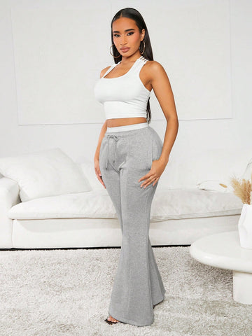 SXY Women'S Double Waistband Decorated Flared Pants