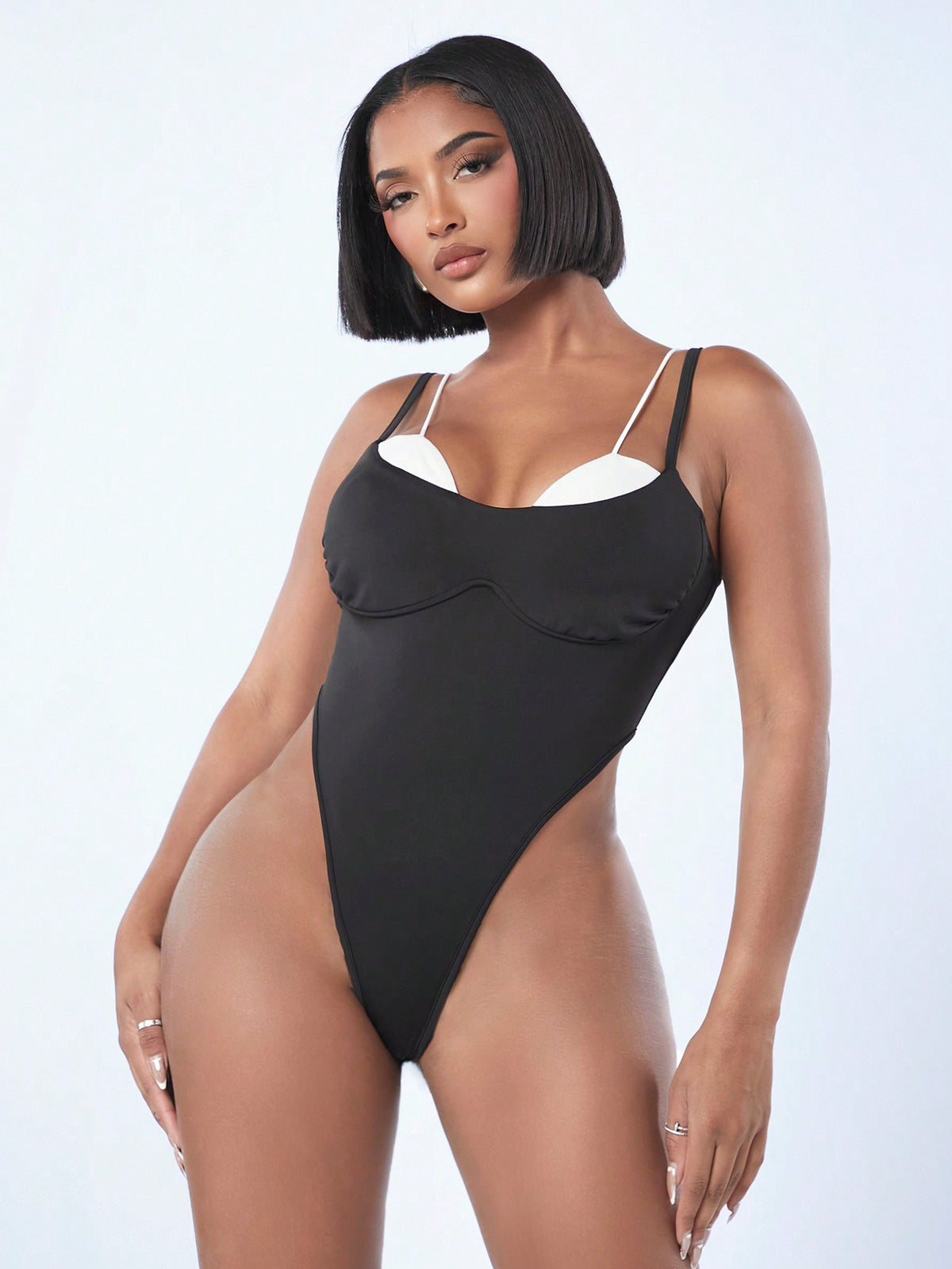 Women'S Faux Two Pieces Sleeveless Bodysuit