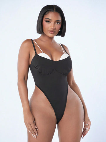 Women'S Faux Two Pieces Sleeveless Bodysuit