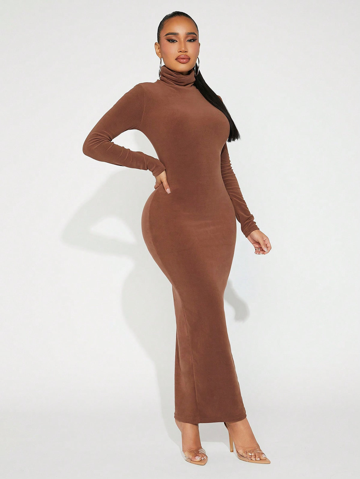 SXY Women'S High Neck Slim Fit Knit Dress