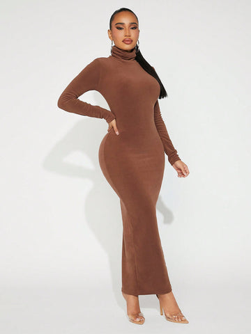 SXY Women'S High Neck Slim Fit Knit Dress