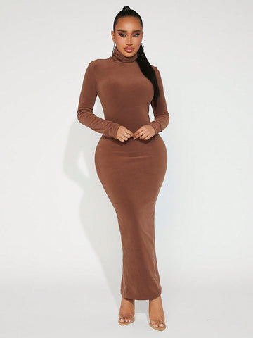 SXY Women'S High Neck Slim Fit Knit Dress